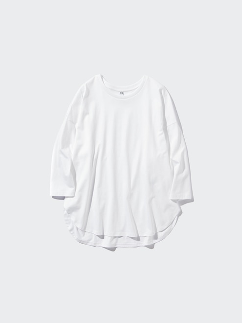 WOMEN'S SMOOTH COTTON 3/4 SLEEVE ROUND HEM T-SHIRT UNIQLO PH