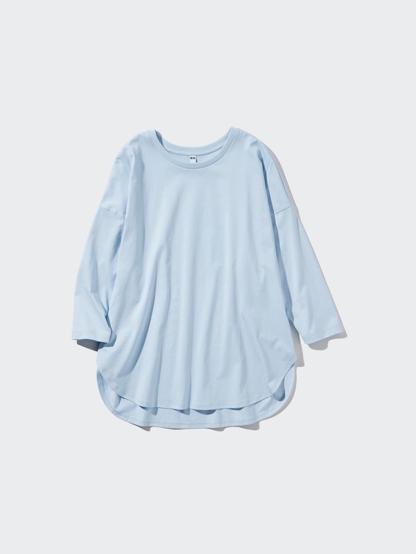 Smooth Cotton Round Hem 3/4 Sleeve T-Shirt
