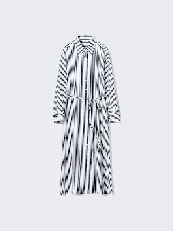 Gaun Kemeja Rayon Blend | Garis Lengan Panjang