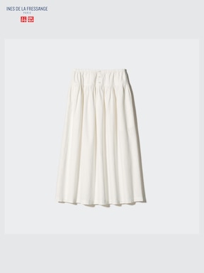 Red linen maxi skirt with elastic wasit ruff detial 0288#