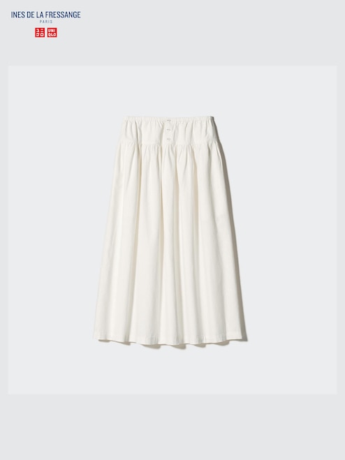 Red linen maxi skirt with elastic wasit ruff detial 0288#