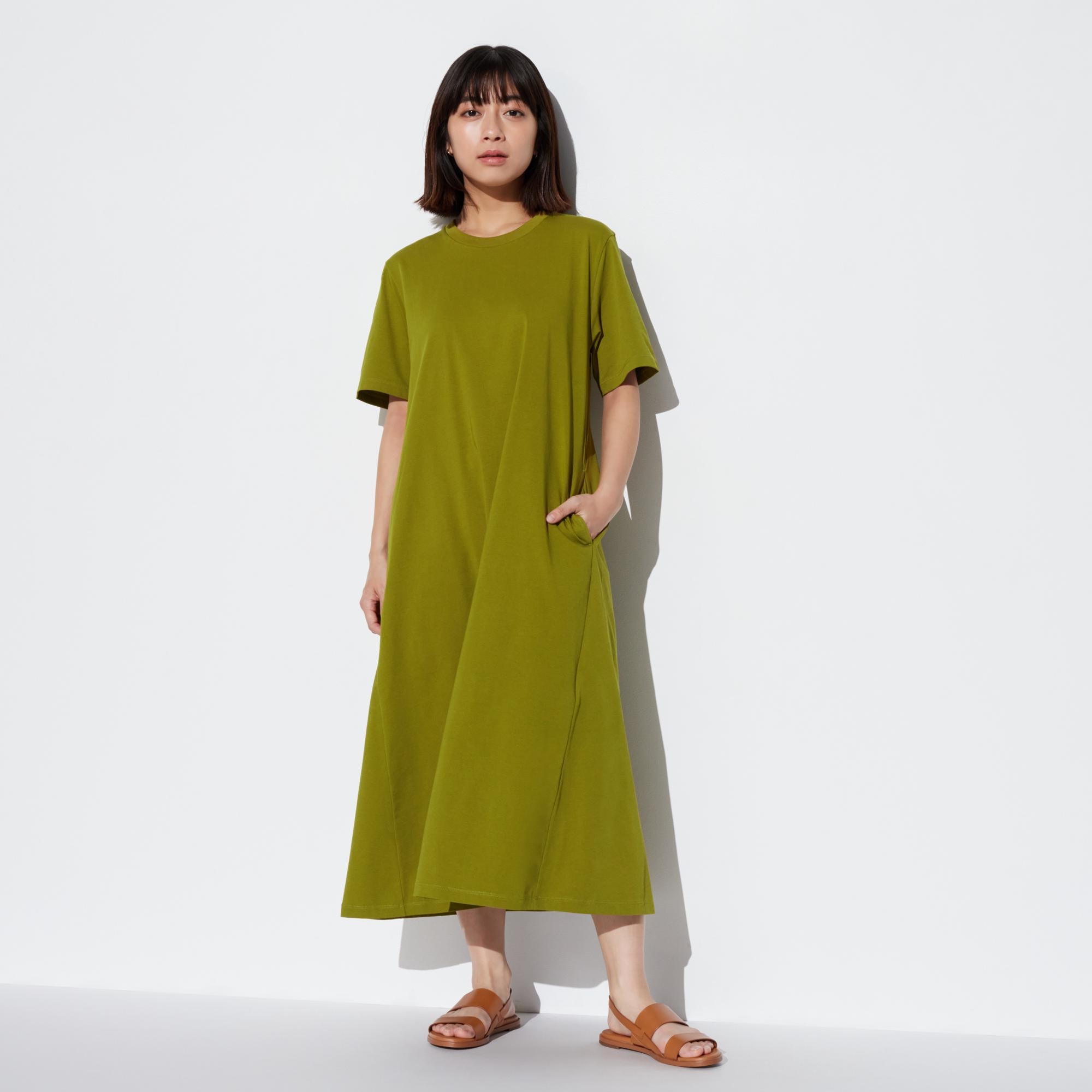 Check styling ideas for「AIRism Cotton Short Sleeve T-Shirt Dress ...