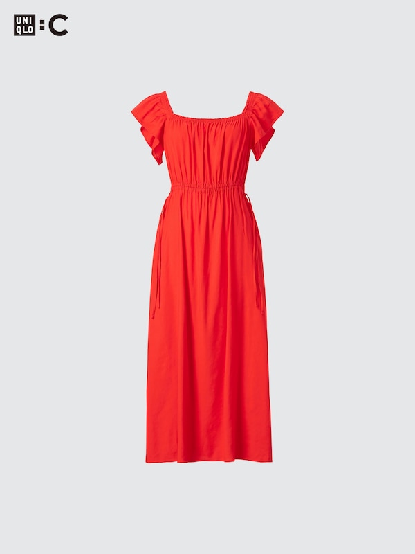 Gathered Back Open Short Sleeve Dress