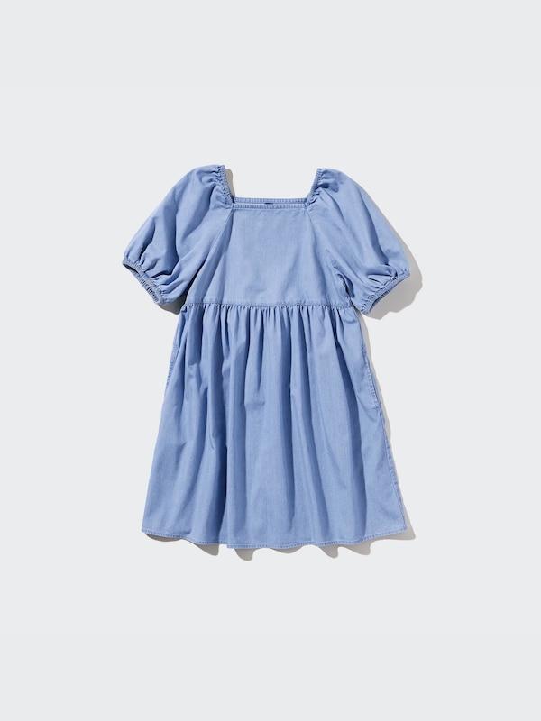 GIRLS Gaun Gather Chambray Lengan Pendek