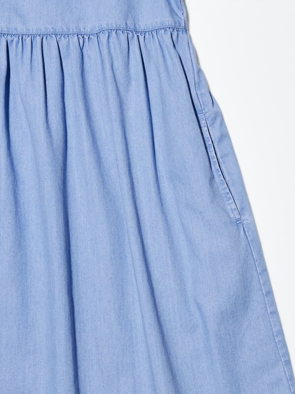 GIRLS Gaun Gather Chambray Lengan Pendek