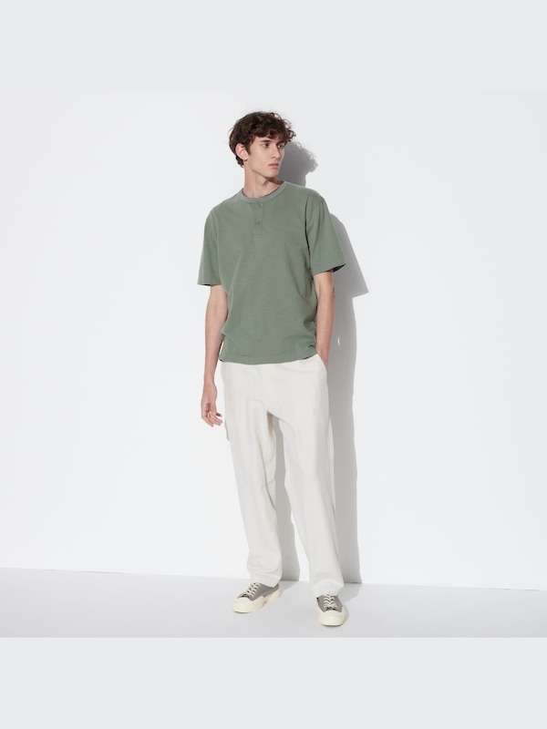 Slub Cotton T-Shirt | Henley Neck