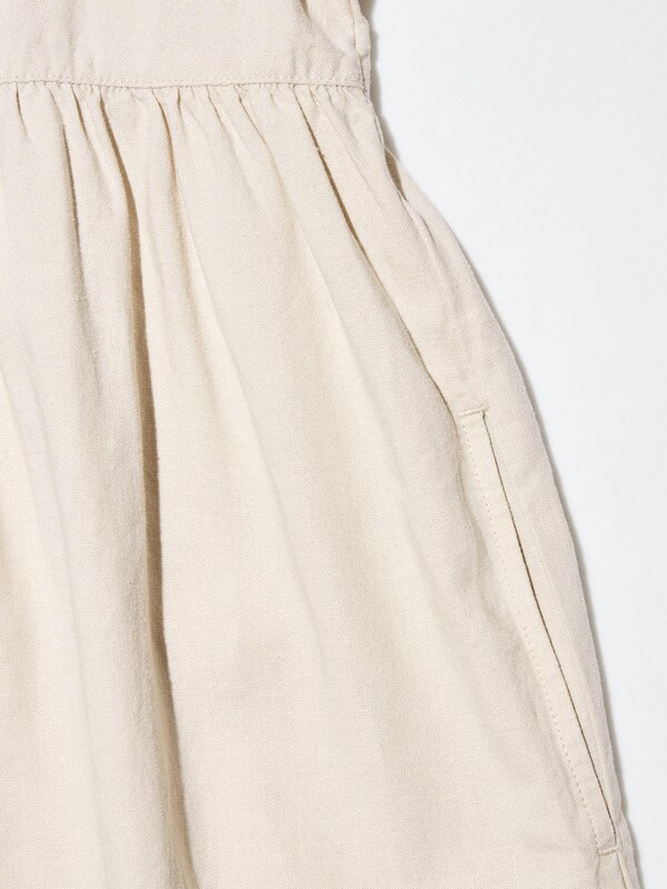 GIRLS Gaun Gather Linen Campuran Lengan Pendek