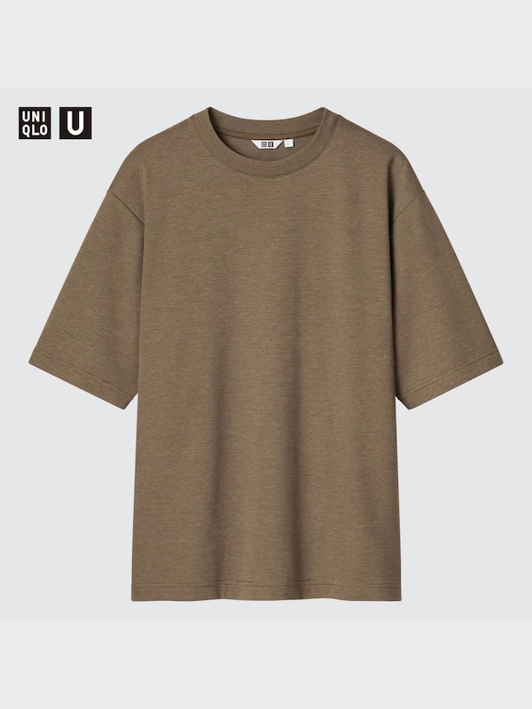 AIRism Cotton Áo Thun Dáng Rộng Kẻ Sọc Cổ Tròn