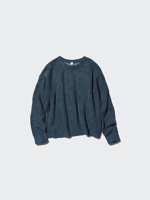 WOMEN'S MESH LONG SLEEVE CREW NECK SWEATER UNIQLO SG