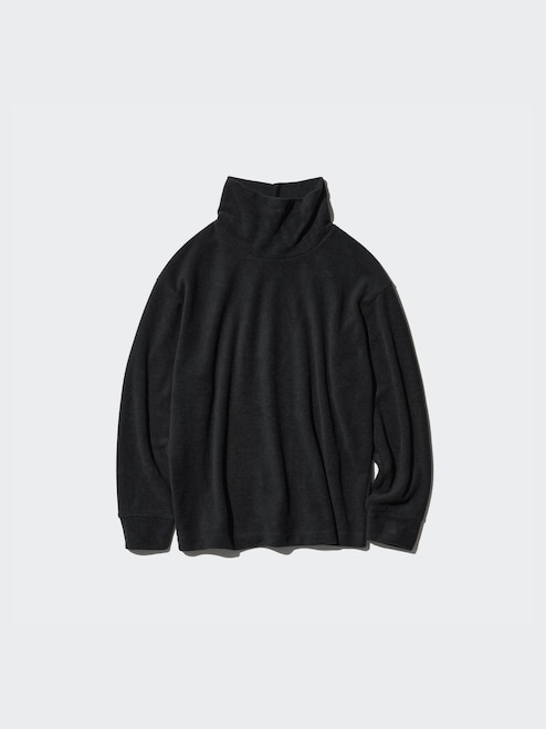 WOMEN'S SOFT KNITTED FLEECE RIBBED HIGH NECK T-SHIRT UNIQLO IN