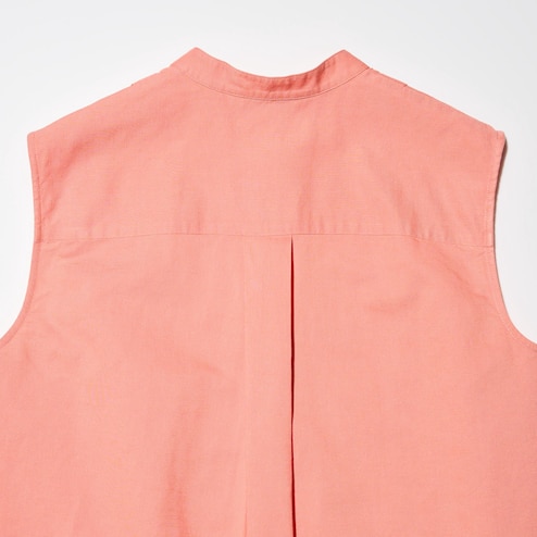 Uniqlo Sleeveless Blouse Women XS Peach Linen Rayon Blend 1/2 Button Tunic  Top