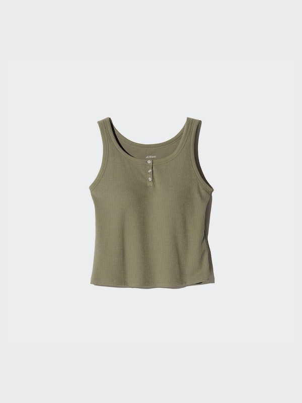AIRism Katun Atasan Bra Kerah Henley (Tank Top)