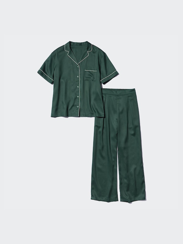 Satin Short Sleeve Pajamas (Long Pants)