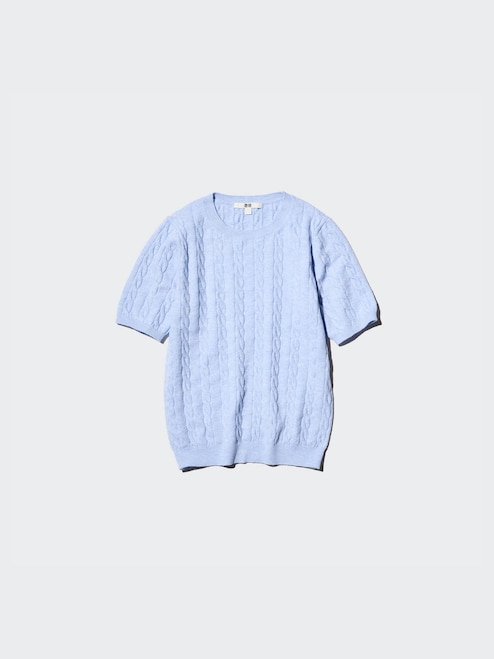 WOMEN'S CABLE CREW NECK SWEATER SHORT SLEEVE UNIQLO SG