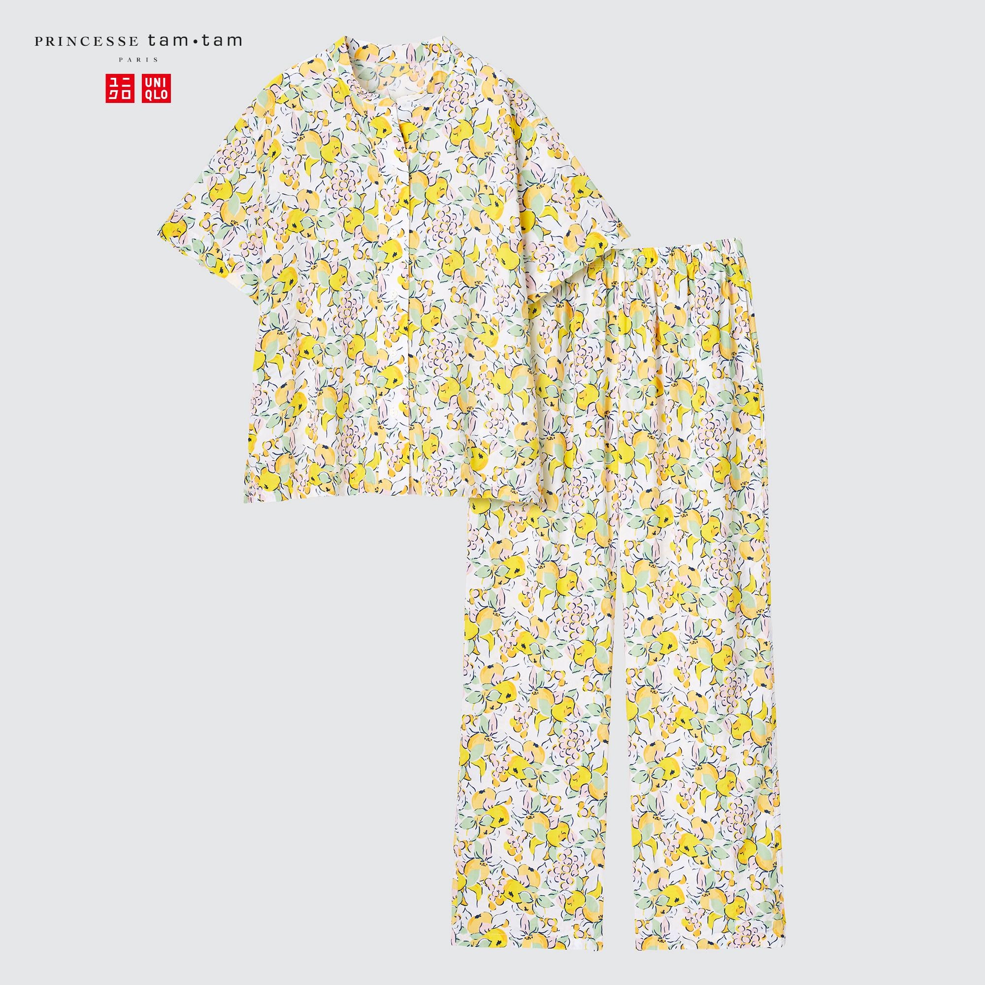 WOMEN S SHORT SLEEVE LONG PAJAMAS FLOWER UNIQLO TH