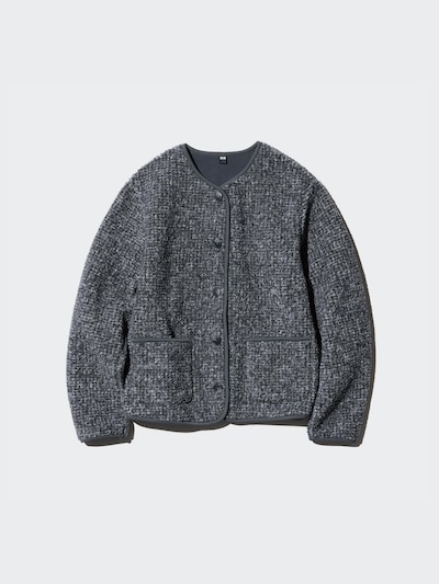 Pile Lined Fleece Crew Neck Cardigan