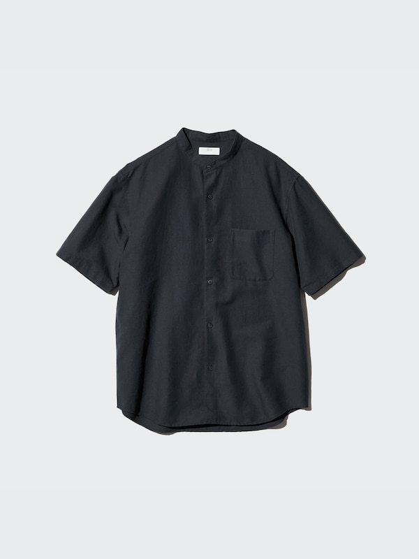 Cotton Linen Stand Collar Shirt | Short Sleeve