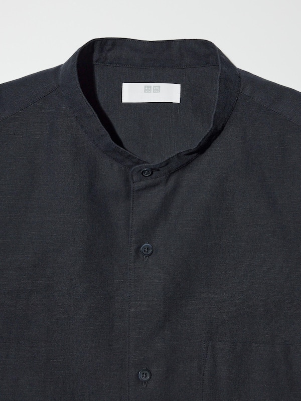 Cotton Linen Stand Collar Shirt | Short Sleeve