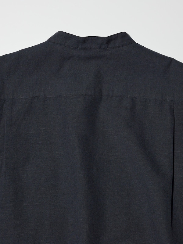 Cotton Linen Stand Collar Shirt | Short Sleeve
