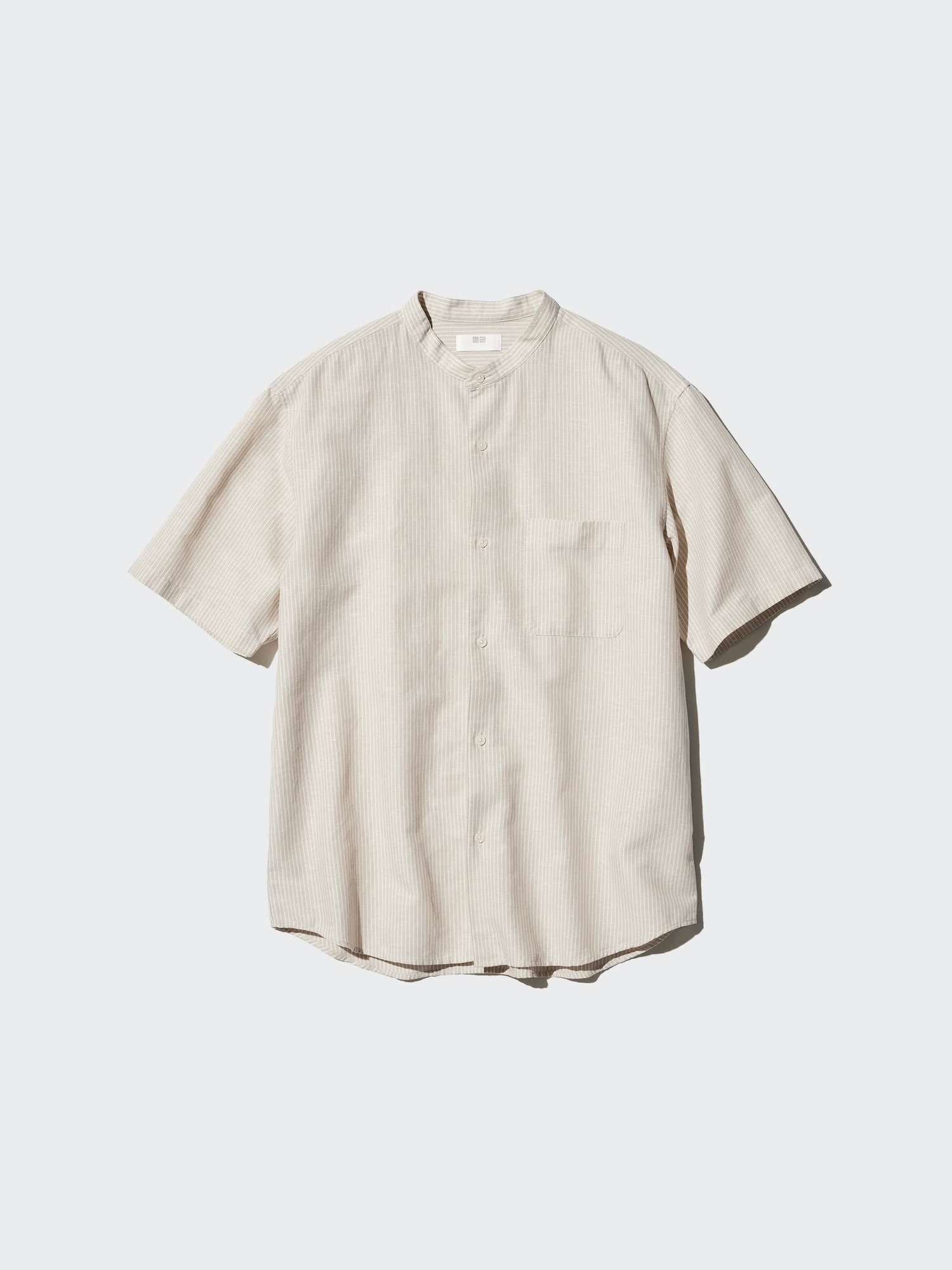 MEN'S COTTON LINEN STAND COLLAR STRIPED SHORT SLEEVE SHIRT | UNIQLO SG