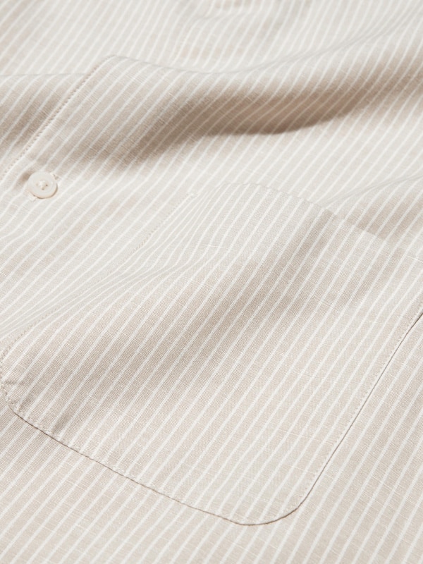 Cotton Linen Stand Collar Shirt | Short Sleeve Stripe