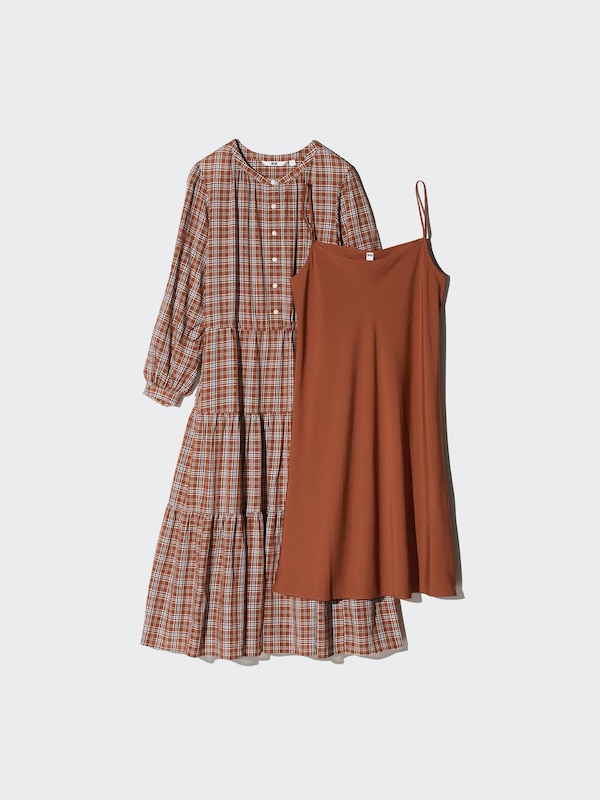 brown gingham dress uniqlo Women's Soft Lawn Dress | Checked