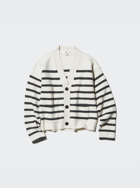WOMEN'S LIGHT SOUFFLE YARN V NECK SHORT CARDIGAN (STRIPED) UNIQLO SG