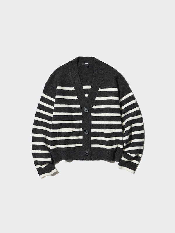 Áo Len Cardigan Sợi Souffle Dáng Ngắn | Cổ V | Kẻ Sọc