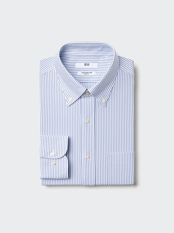スーパーノンアイロンジャージースリムシャツ/ボタンダウン/ストライプ
