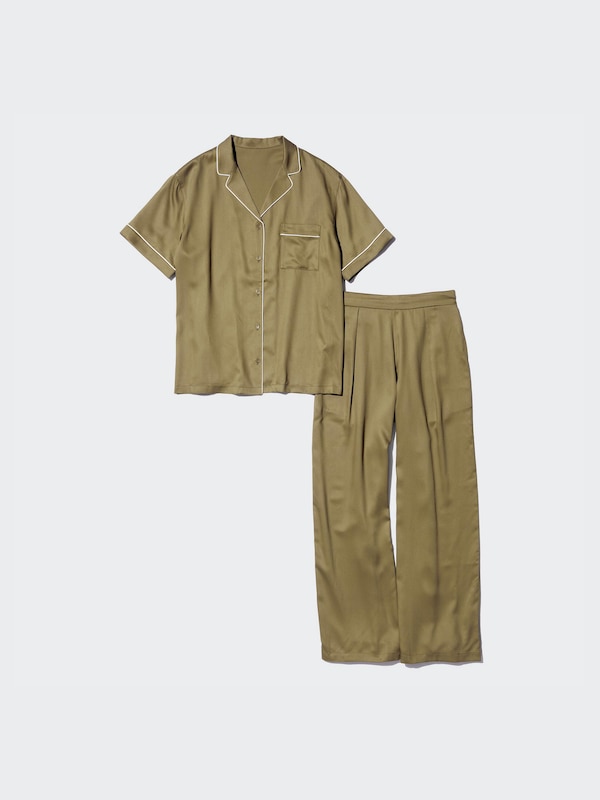 Satin Short Sleeve Pajamas (Long Pants)