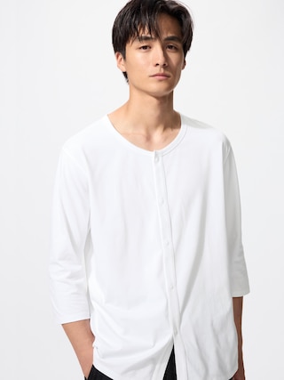 エアリズム前あきクルーネックTシャツ/8分袖