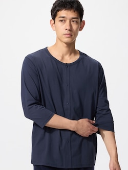エアリズム前あきクルーネックTシャツ/8分袖