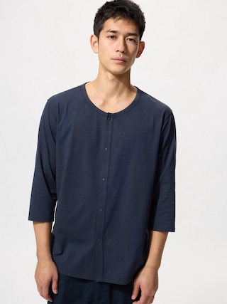 エアリズム前あきクルーネックTシャツ/8分袖