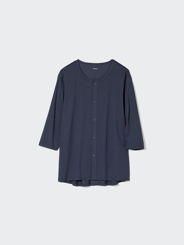 エアリズム前あきクルーネックTシャツ/8分袖