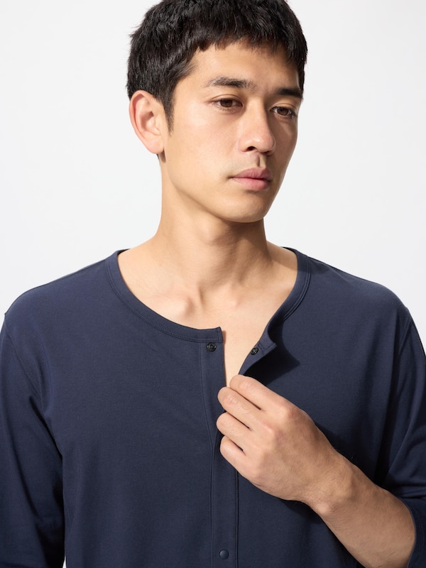エアリズム前あきクルーネックTシャツ/8分袖