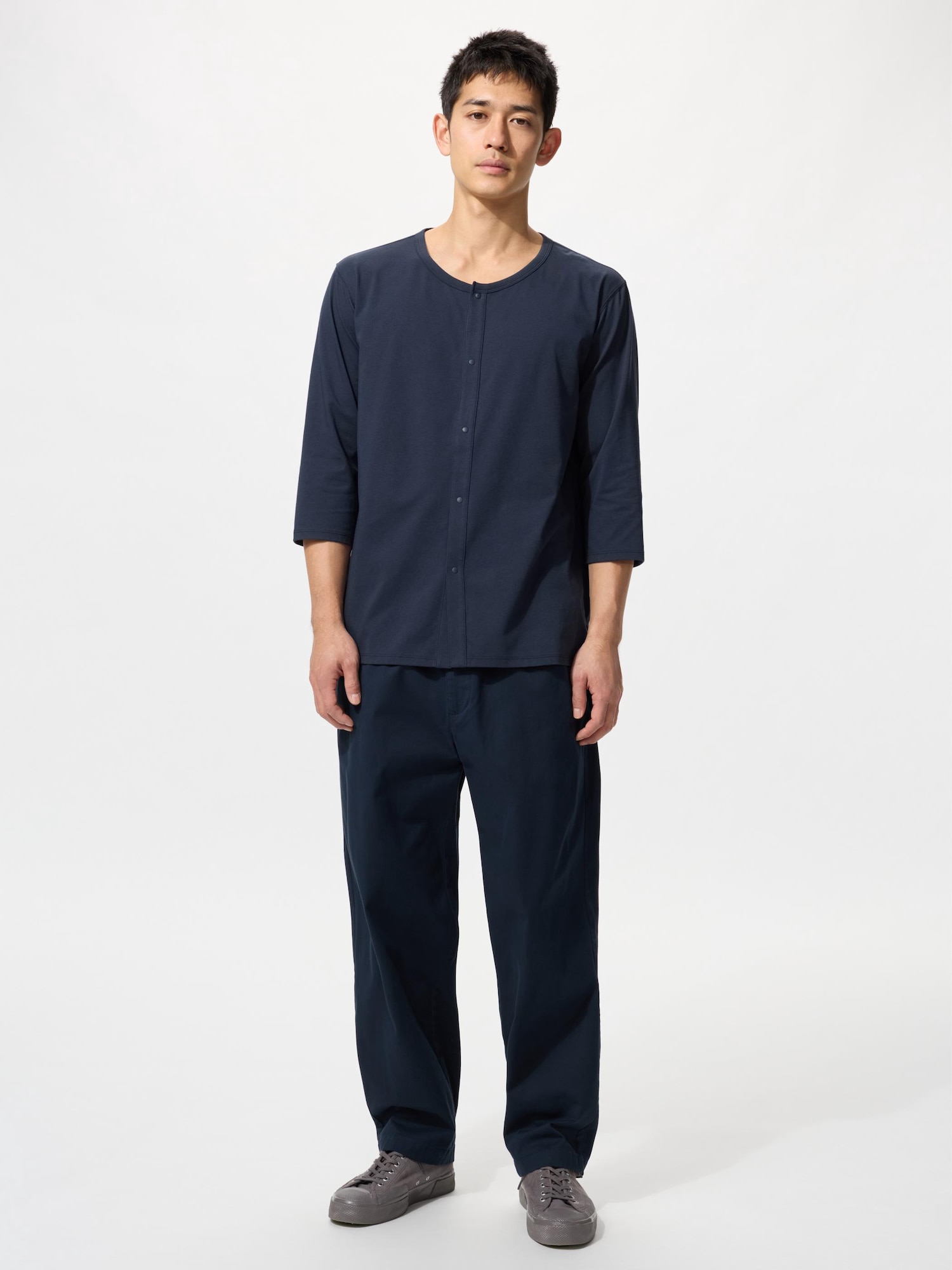 ユニクロ公式 | エアリズム前あきクルーネックTシャツ/8分袖