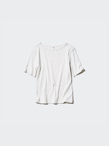 Ribbed Boat Neck T-shirt | Half Sleeve