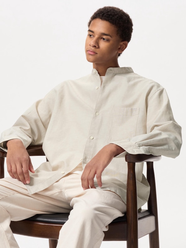 ユニクロ公式 | コットンリネンスタンドカラーシャツ 