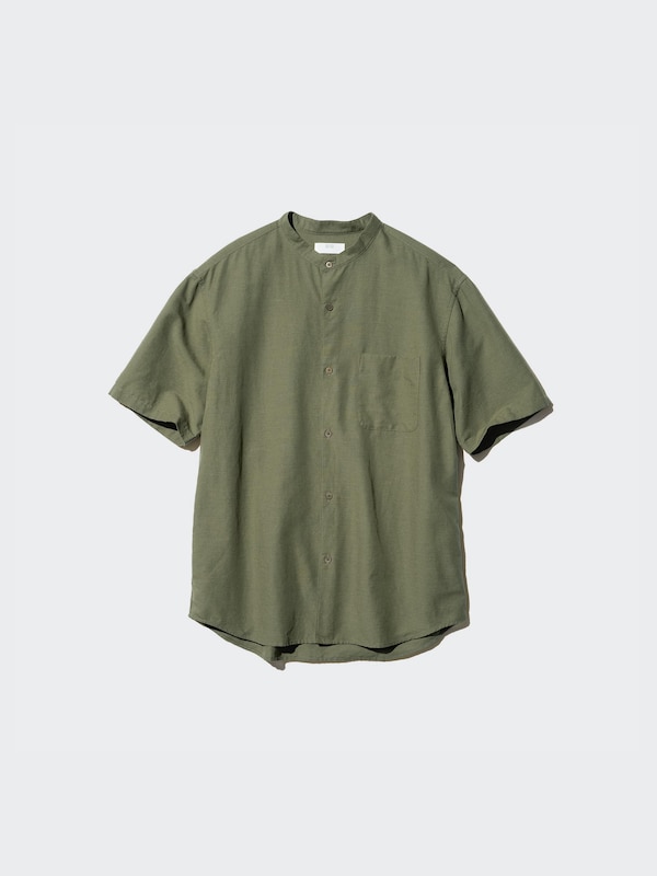 Cotton Linen Stand Collar Shirt | Short Sleeve
