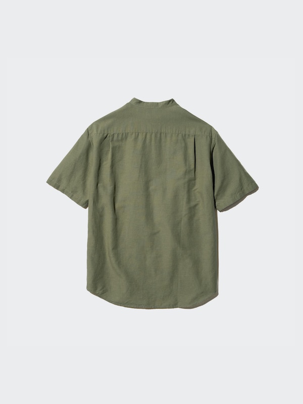 Cotton Linen Stand Collar Shirt | Short Sleeve