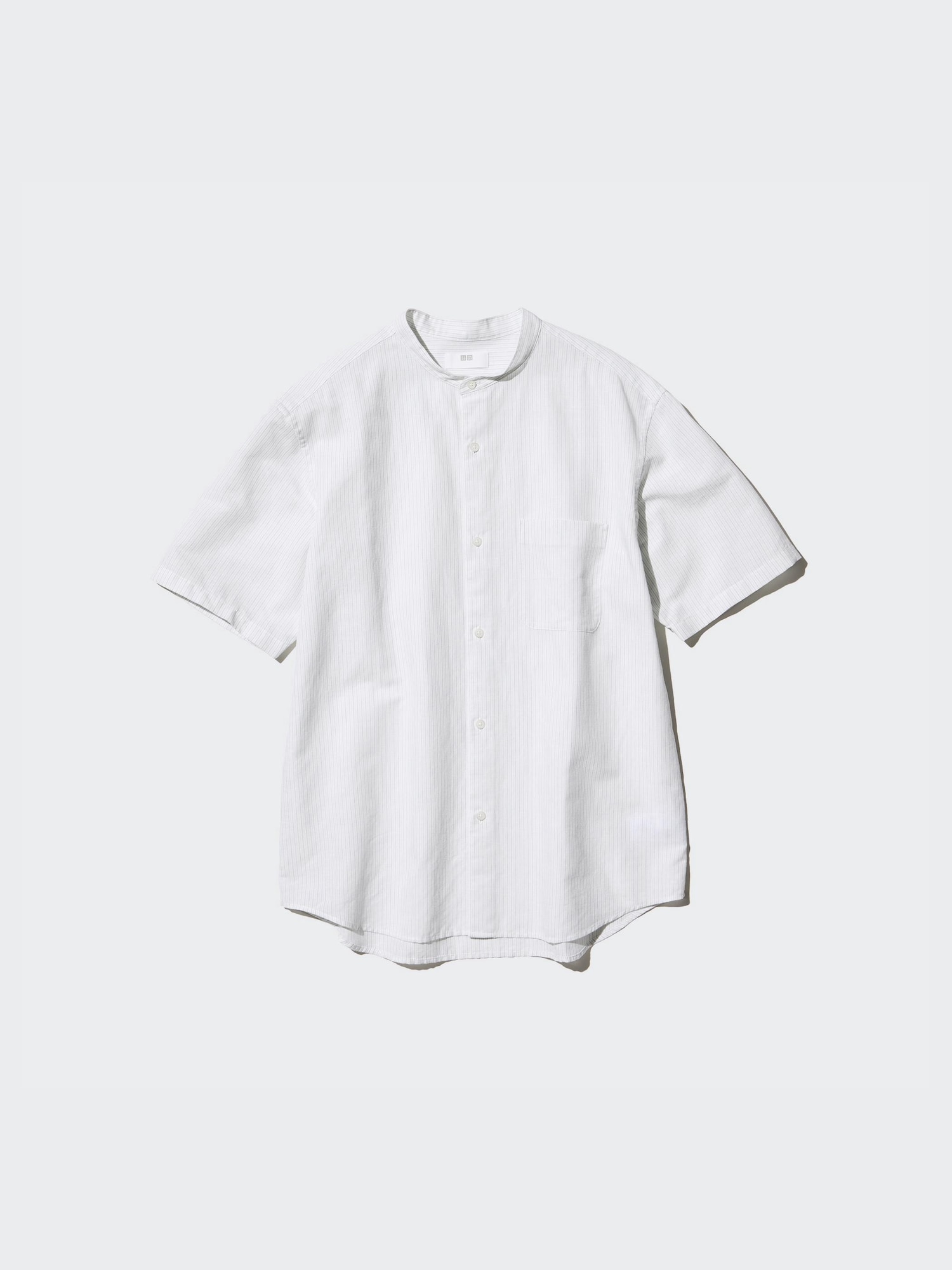 Cotton Linen Stand Collar Shirt | Short Sleeve, Striped