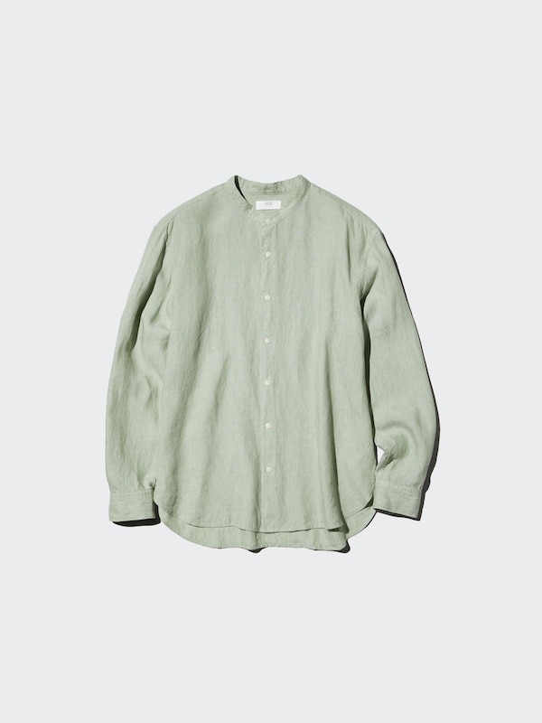 Premium Linen Stand Collar Shirt Long Sleeve