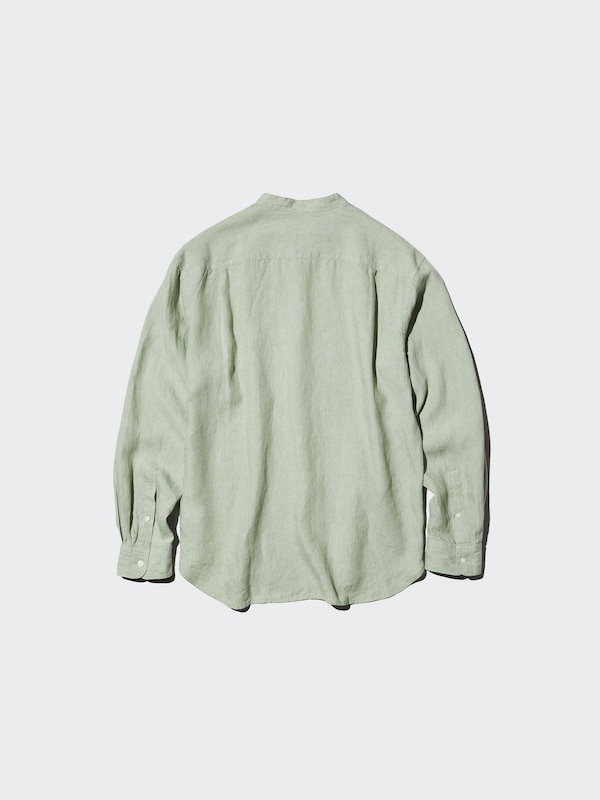 Premium Linen Stand Collar Shirt Long Sleeve