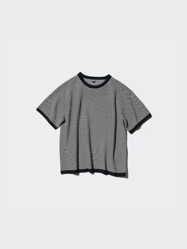 3D Knit Sweater | Short Sleeve Stripe