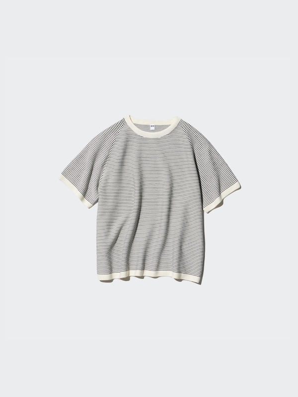 3D Knit Sweater | Short Sleeve Stripe