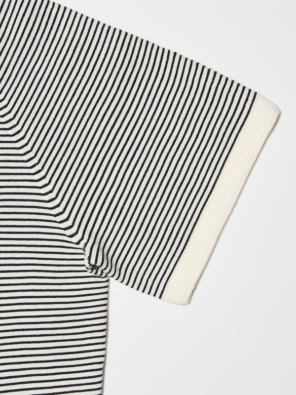 3D Knit Sweater | Short Sleeve Stripe