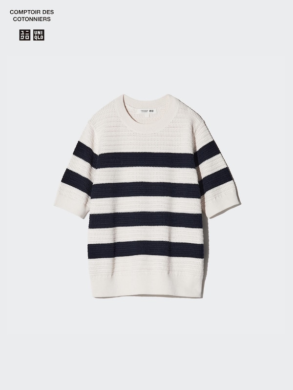 Sweater Pointelle Katun Campuran | Lengan Pendek