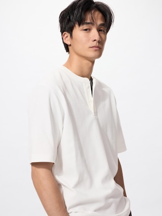 ドライワッフルヘンリーネックTシャツ