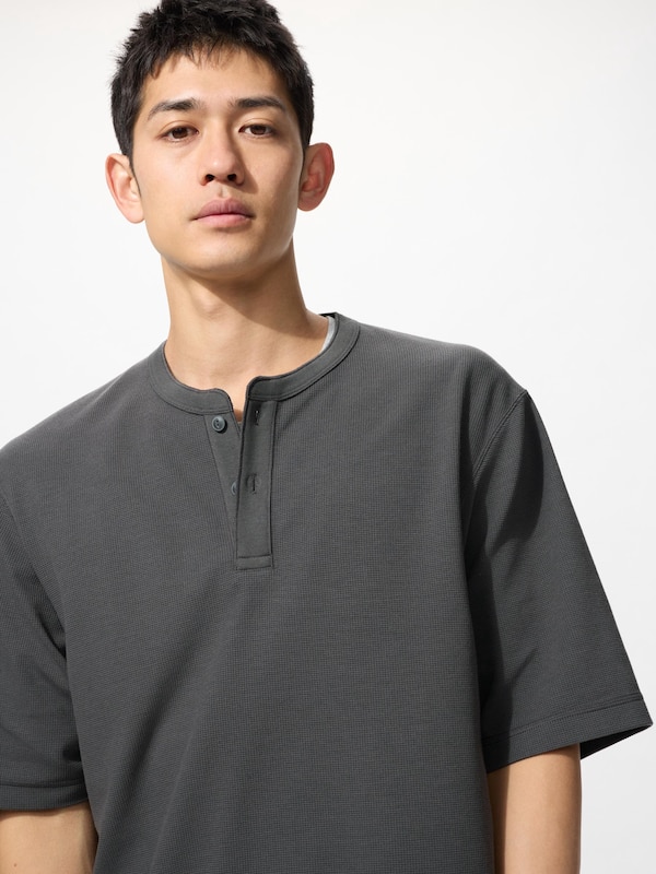 ドライワッフルヘンリーネックTシャツ