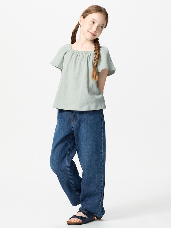 GIRLS ギャザーフレアスリーブTシャツ